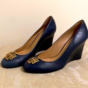Navy blue Tory Burch wedge. Size 10.5 worn once.